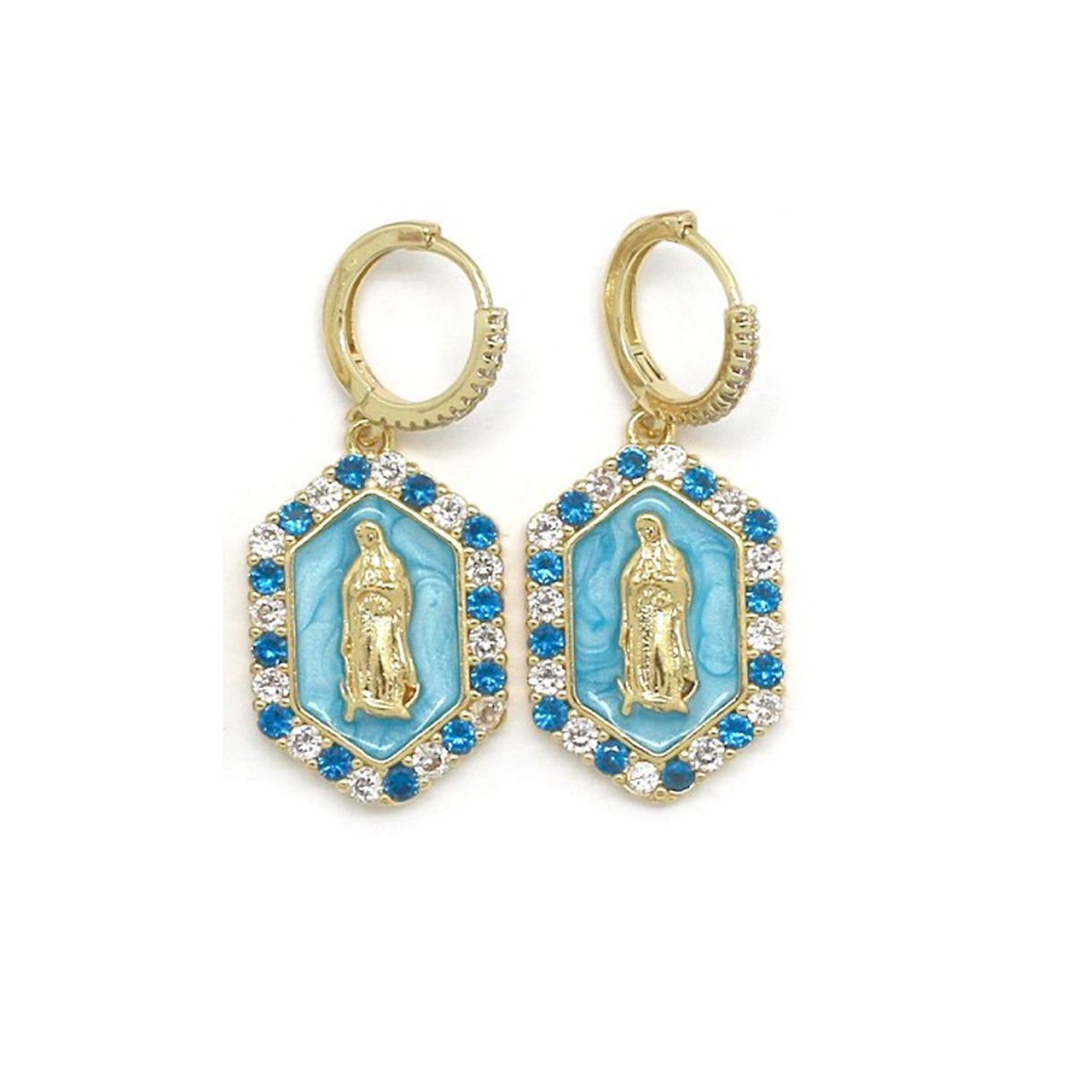 Boucles d'oreilles "Médaille Vierge Émaillée bleu"