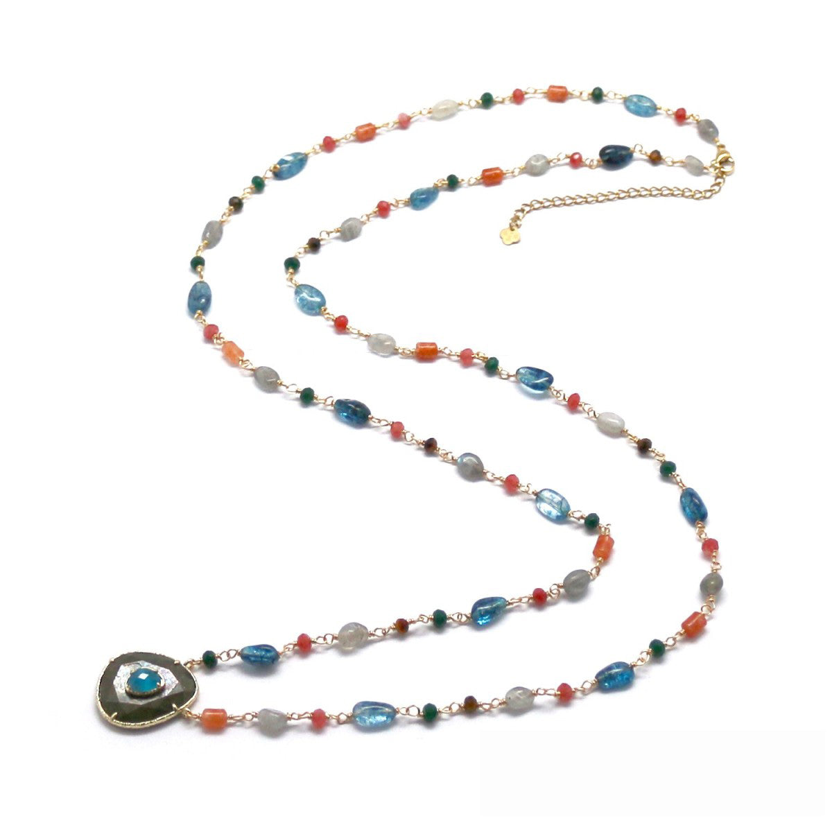 Collier Sautoir "Pyrite et Pierres Naturelles Multicolores"